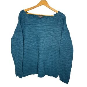 Lord & Taylor Women's L Teal Textured Wool BlendBoat Neck Knit Pullover Sweater